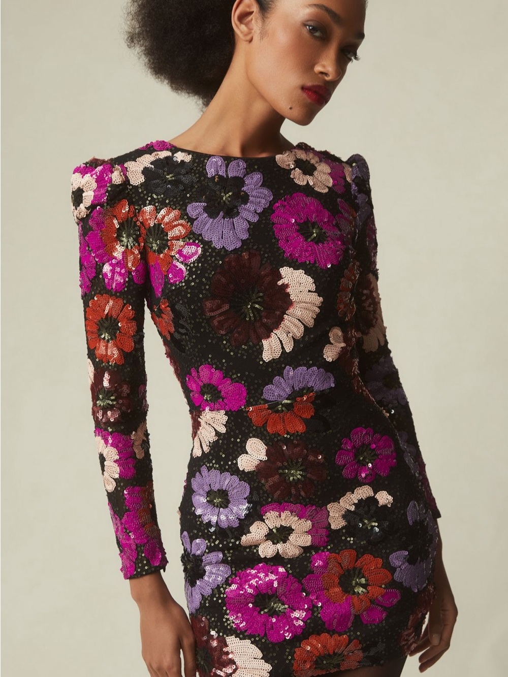 Dress the Population Anthropologie Hazel Embellished Mini Dress Sequin Floral